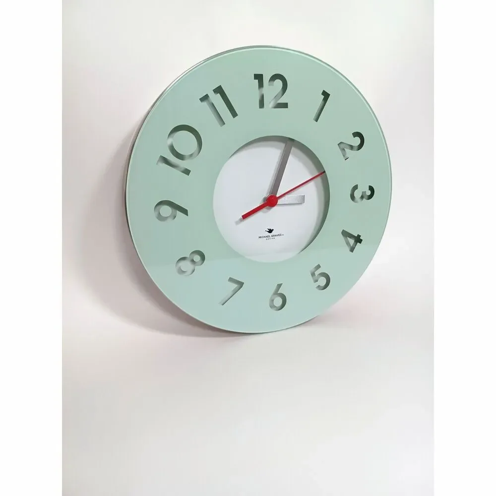 MICHAEL GRAVES 13” R Celadon Glass See Through Numbers Analog Wall Clock Works